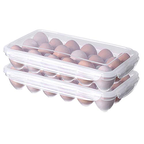 XBY-US 2 Pack Covered Egg Holders For Refrigerator, Plastic Storage Container/ Deviled Egg Tray Carrier with Lid Fits 18X2 Eggs(36 Eggs) - style: A-18 Egg-2 Pack