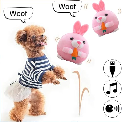 Active Moving Pet Plush Toy, Interactive Dog Toys Pet Bouncing Balls, USB Rechargeable Interactive Washable Cartoon Pig Plush Sound Electronic Dog Toy, Small Cute Squeaky Pig Dog Toy (Rabbit) - color: Rabbit