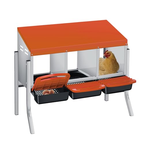 Chicken Nesting Boxes with Cleanable Pull-Out Trays, 3-Hole Wall Mount Roll Away Nest for Easy Cleaning & Egg Collection - size: 3 holes with legs