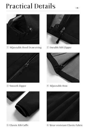 Pursky Women's Softshell Jacket Lightweight Fleece Lined Rain Jacket Waterproof Warm Windbreaker Coat With Removable Hood - color: Black, size: Small
