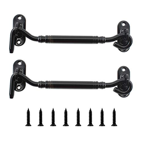 2 Pack Hook and Eye Latch,ULIFESTAR Barn Door Latch,Heavy Duty Stainless Steel Gate Latch Lock for Sliding Barn Door Window Shutters Garage Fence Closet Shed Door with Screws (6'', Black) - color: Black, size: 6''