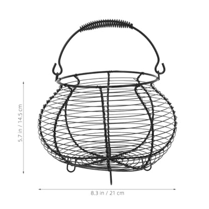 Metal Wire Egg Basket Easter Farmhouse Round Iron Fruit Basket with Handle Egg Food Collecting Holder Countertop Kitchen Storage Rustic Table Spring Festival Party Centerpiece Decor, Black