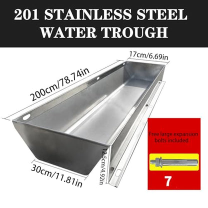 40in 59in 79in Large Water Troughs for Livestock, Horse Duty Watering & Feeding Trough Portable Farm Animal Feeder, 2 in 1 Livestock Feed Trough, Large Capacity Livestock Water,Silver,200cm - size: 200cm
