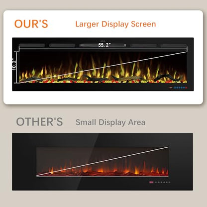 60" WiFi Electric Fireplace Inserts, Recessed and Wall Mounted Fireplace Heater W/Adjustable Flame Color & Brightness, Thermostat, 9H Timer, App and Remote Control, Low Noise, 750/1500W - size: 60" WiFi