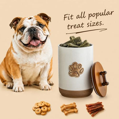 Miamolo Dog Treat Container, Airtight Dog Food Storage Container with Lid and Handle, Ceramic Pet Food Storage Jar for Kitchen Counter Farmhouse Dog Biscuit Jar, Dog Lovers Gift, Paw Glinting White - color: Paw Glinting White
