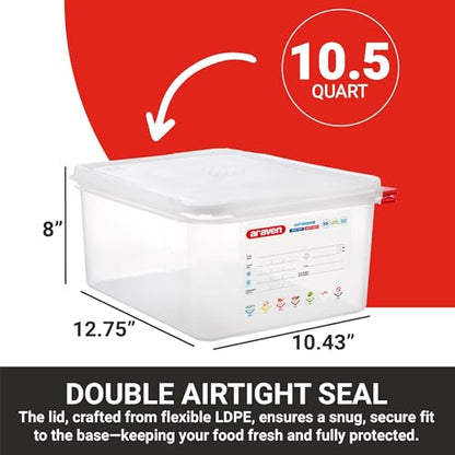 Araven Airtight Container, Food Pan with Lid for Storage in Kitchen and Restaurant, 1/2 GN 6" Deep, 1 Count, Clear