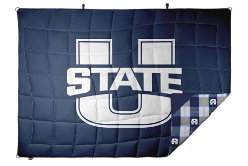 Versatile Packable Outdoor Camping Blanket, Puffy Blanket, Primaloft® Insulation, Warm, Durable, Lightweight, Waterproof, Oversize, Beach, Stadium, and More! 55"x80" (USU - Old Main) - color: Utah State University - Old Main