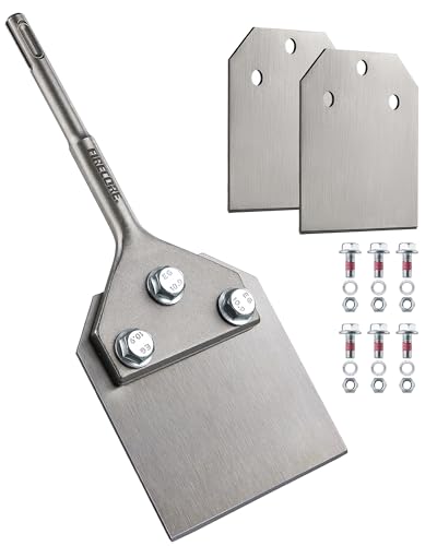 SDS Plus Floor Scraper with 2pcs Replaceable Blades, Firecore 4 Inch wide Thinset Removal Chisel Bits for SDS Plus Rotary Hammer Drill Power Tool, Flat Steel Shovel Tile Ceramic Vinyl Adhesive Remover - style: Floor Scraper with 2 Blades