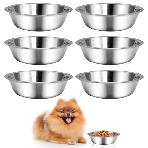 kathson 6 PCS Small Stainless Steel Dog Bowls, Replacement Metal Puppy Food Water Bowl Set Suit for Indoor Outdoor, Pet Feeding Dish for Small Animals Kitten, Dishwasher Safe (4.3 in) - size: 4.3 in dia.