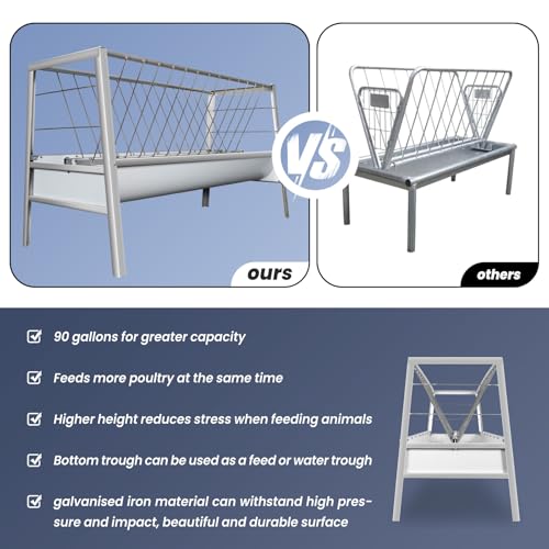 90-Gallon Heavy Duty 2-in-1 Goat Hay Feeder - Multi-Functional Galvanized Steel Hay & Grain Trough for Pastures, Barns & Farm Use