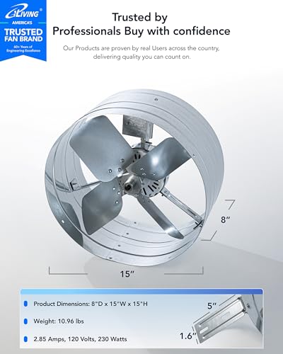 iLiving ILG8G14-12T Automatic Gable Mount Attic Ventilator Fan with Adjustable Thermostat, 2.85 Amp, 2339 CFM, Single-Speed | Automatic - style: 2339 CFM (Single Speed)