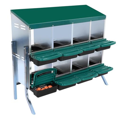 Chicken Nesting Box 8-Compartment – Roll Away Laying Boxes for Hens with Lid Cover & Egg Protection – Heavy Duty Red Poultry Nest Box - color: Green, size: 47.2"L x 17.7"W x 35.4"H