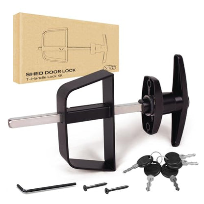 5-1/2" T-Handle Lock kit-Hurrikom Shed Door Latch with 5 Keys, 5-1/2" Stem Shed T-Handle Lock Kit for Sheds Doors, Playhouses, Chicken Coops,Camper, RV, Garage Door(Black) - size: 5.5 inch