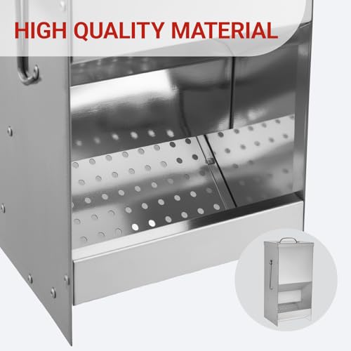 Rabbit Feeders Automatic for Cages,5 Pound Large Metal Trough Feeder with Lid Galvanized Steel Outdoor Bunny Food Dispenser for Rabbits Chicken Guinea Pig Pet and Other Small Animals