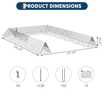 Garvee Chicken Tunnels for Outside with Corner Frames, Large Metal Chicken Runs with Weather-Resistant Cover, Easy to Setup, Portable Poultry Cage for Hens, Ducks, Rabbits (238.2x161.4x24.2 inch) - size: 236.2 x 157.5 x 24.2 inch