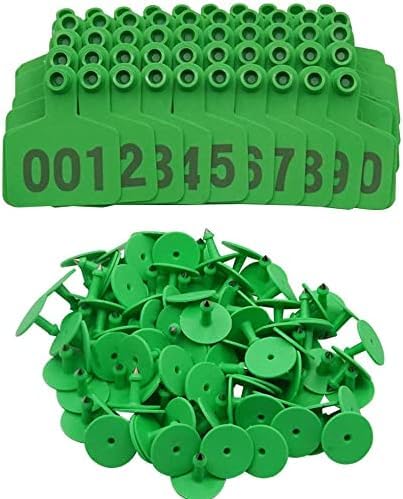 KaDdu 100PCS Cattle Pigs Ear Tags Numbered 001-100/101-200/201-300/301-400/401-500 Plastic Livestock Animal Ear Tag for Cows Goats Pigs 201-300 Green - color: Green, size: 201-300