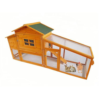 Mobile Chicken Coop with Wheels, Portable Hen House for 4-6 Chickens, Wood Outdoor Poultry Cage with Large Run, Waterproof Asphalt Roof, Side Nesting Box and Easy Clean Slide-Out Tray