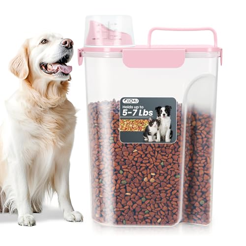 Dog Cat Food Storage Container, Pet Food Pourable Container Airtight with Large Spout & Cup, BPA-Free Plastic Food Dispenser for Pet Food, Bird Seed, Rice, Flour (Pink, 5L) - color: Pink, size: 5L