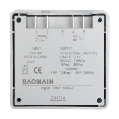 Baomain Time Switch Relay with 4 x Terminal Cable & Waterproof Cover,Digital LCD Programmable Timer,12V DC/AC Input,200-250V 16A Output,28 Programs Daily/Weekly Schedule,CN101A - size: Timer with Terminal Cable & Cover