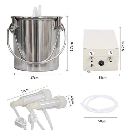 3L Goat Milking Machine,Pulsation Vacuum Electric Milker,Automatic Breast Pump with 2 Teat Cups Stainless Steel Bucket for Goats