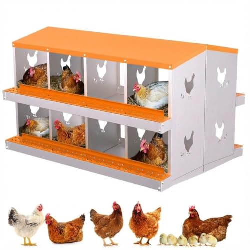 Chicken Nesting Box,10 Holes Galvanized Steel Metal Chicken Laying Box with Automatic Roll-Away Egg Collection System & Removable Tray,Wall Mount Nesting Boxes - color: Orange, size: 10 Holes