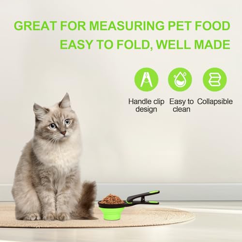 Collapsible Silicone Dog Food Scoop Foldable Pet Food Measuring Cup with Bag Clip 3 in 1 Multi-Function Silicone Dog Food Scooper (Green, Small) - color: Green, size: Small