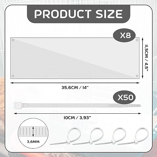 Sweetude 8 Pcs Pet Cage Liner 14'' x 4.5'' Cage Urine Guard Side Lining Clear Sheet Rabbit Guinea Pig Side Lining with Holes Zip Ties for Hedgehog Hamster Chinchilla Rabbit and Other Small Animals