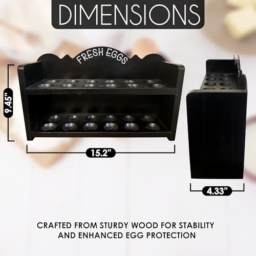 Black Premium Pine Wooden Egg Holder 2-Tier Durable 24-Egg Storage Solution Ideal for Modern and Rustic Kitchen Fresh Eggs - color: Black