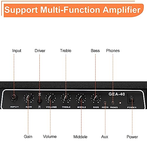 Ktaxon 40Watt Electric Guitar Amplifier, Portable Electric Guitar Amp with 8" Speaker, Headphone Jack & Aux Input Bass, Volume, Treble, and Gain Controls for Beginner, Advance Practice