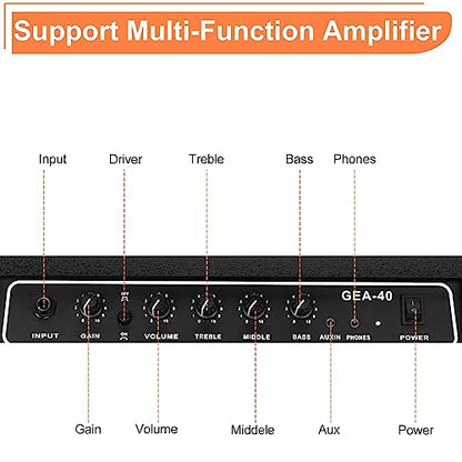 Ktaxon 40Watt Electric Guitar Amplifier, Portable Electric Guitar Amp with 8" Speaker, Headphone Jack & Aux Input Bass, Volume, Treble, and Gain Controls for Beginner, Advance Practice