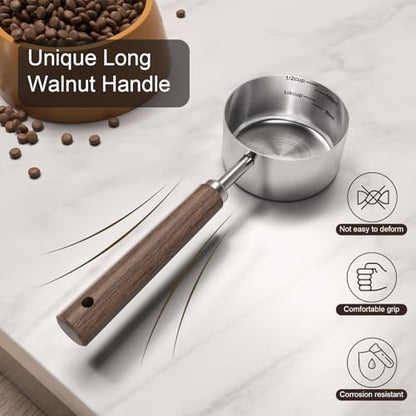 Dog-Cat Food Scoop Measuring-Cup - 1/2 Cup (4 Oz),304 stainless steels,Black walnut long handle… - size: 1/2 CUP