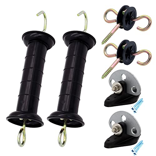 Plastic Electric Fence Spring Gate Handle, Black, 2 Set | With Insulators, With Anchor