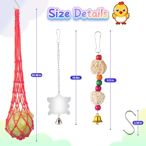 Complete Chicken Toys Set of 9 – All-in-One Chicken Coop Accessories with Xylophone, Swing, Chicken Mirror, Ladder, Vegetable String Bag & Hanging Feeder Coop Toy for Happy Hens - size: 9PCS
