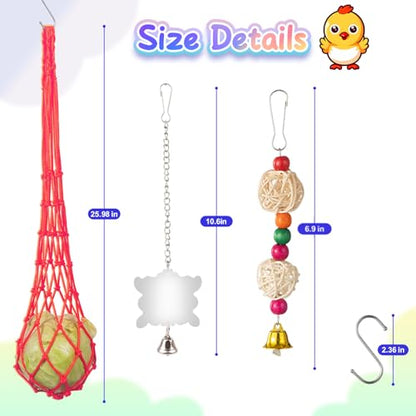 Complete Chicken Toys Set of 9 – All-in-One Chicken Coop Accessories with Xylophone, Swing, Chicken Mirror, Ladder, Vegetable String Bag & Hanging Feeder Coop Toy for Happy Hens - size: 9PCS