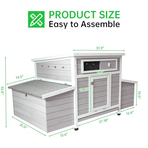 Chicken Coop, 58" Wooden Chicken Coop with 2 Sides Large Nesting Boxes for 4-6 Chickens, Poultry Hutch Rabbit Cage with No-Slip Ramp & Pull-Out Tray for Outdoor Farm Yard (White Grey) - color: White Grey