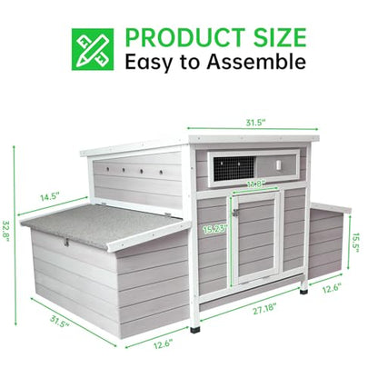 Chicken Coop, 58" Wooden Chicken Coop with 2 Sides Large Nesting Boxes for 4-6 Chickens, Poultry Hutch Rabbit Cage with No-Slip Ramp & Pull-Out Tray for Outdoor Farm Yard (White Grey) - color: White Grey
