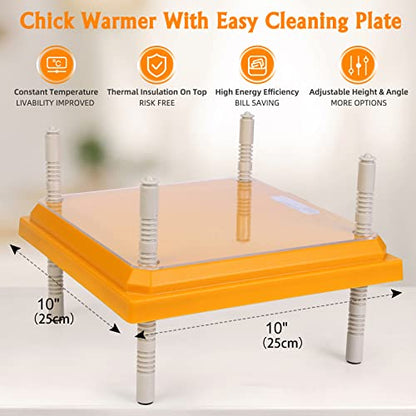 Brooder Heater for Chicks Height Adjustable: Heating Plate with Easy- Cleaning Plate Poultry Coop Warmer 10" x 10" for 15 Chicks - color: Orange-10x10