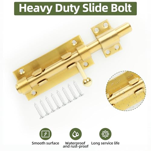 Alise Slide Lock SUS304 Stainless Steel Gate Latch, Slide Bolt Latch,Thickened Heavy Door Latch Lock,6 Inch Black Barrel Bolt Latch, Security Slide Latch Lock Gold - color: Gold, size: 6 Inch (Regular)