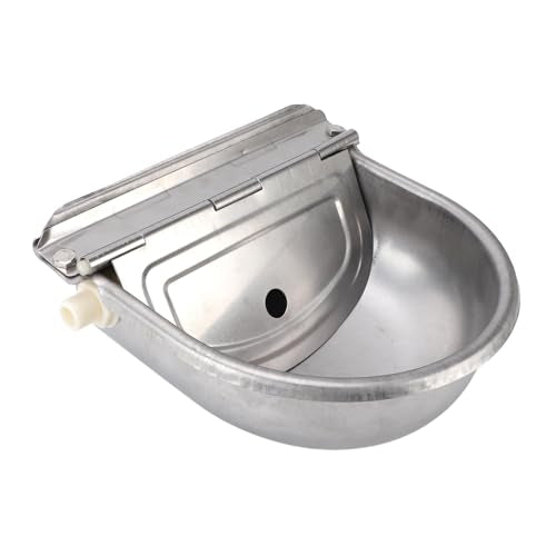 Zunate Automatic Animal Drinking Water Bowl, Stainless Steel Livestock Trough Dispenser for Cattle, Horse, Dog, Sheep, and Farm Use with Pipe, 27x25cm Large Capacity