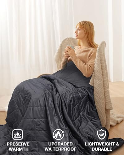 DUKUSEEK Hooded Outdoor Stadium Blanket, Extra Large 79" x 59" Waterproof Camping Blanket, Quilted, Thick Fleece, Warm, Windproof, Sand Proof, Portable, Perfect for Travel,Sports