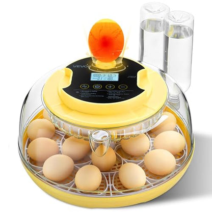 VEVOR 18 Egg Incubator, Automatic Egg Turner with LED Candler, Temperature & Humidity Control, 360° View Clear Window, Auto Water Refill, Poultry Eggs Incubators for Hatching Chicks Ducks Goose Quail | Precise Control,Digital Display - size: 18 Eggs