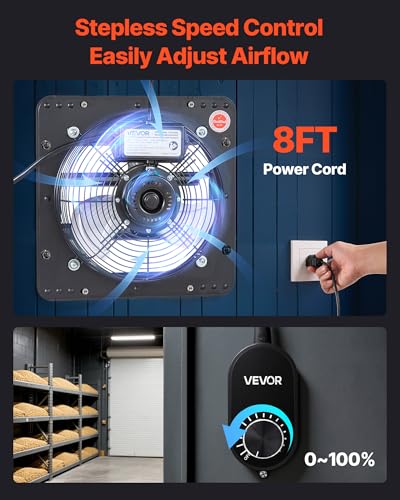 VEVOR 10'' Exhaust Fan, Wall Mounted Attic Fan with Variable Speed controller, 900 CFM, Automatic Shutter, Ventilation and Cooling, Black - size: 10 Inch Fan w/ Speed Controller