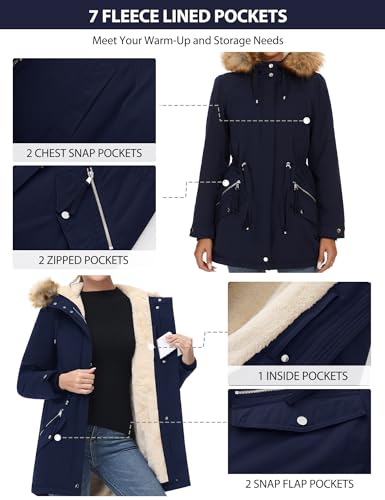 ANOTHER CHOICE Women's Hooded Winter Coat Waterproof Parka Jacket Warm Sherpa FLeece Lined Winter Parka Coat - color: Navy-new, size: Medium