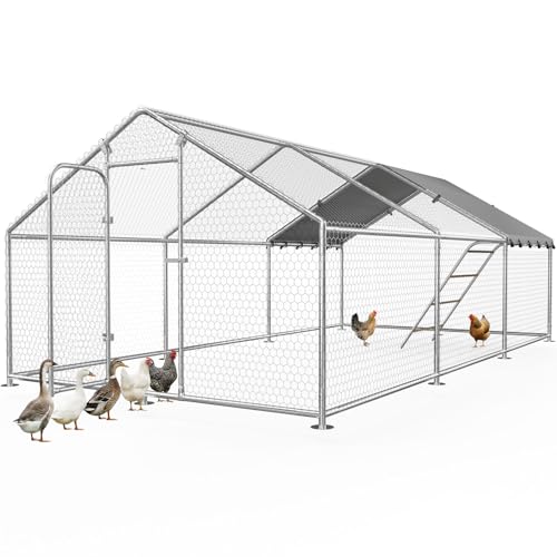 Large Metal Chicken Coop with Run for Yard with Waterproof &Anti-UV Cover,19.7 x 10 x 6.4ft Outdoor Walk-in Poultry Cage Chicken Run Pen with Roosting Perch, Hen Duck Rabbit House - size: 236.5"L x 120.1"W x 76.9"H