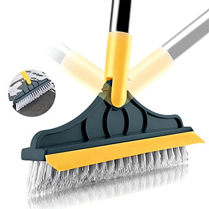2 in 1 Cleaning Scrub Brush with Long Handle Heavy Duty - 2023 New Shower Powerful Brush and Scraper 2-in-1 Cleaning Tool with Soft Scraper Squeegee, V-Shaped Bristles Scrubber Deck Brush (Green) - color: Green