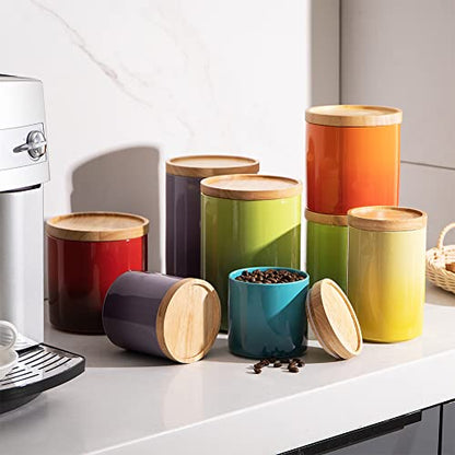 Sweejar Ceramic Food Storage Jar, Stackable Kitchen Canisters, Containers with Airtight Seal Wooden Lid for Serving Ground Coffee, Tea, Sugar, Salt and More - 28 Fl Oz (Gradient Purple) - color: Gradient Purple, style: 28 Fl Oz (4.0"x6.1")