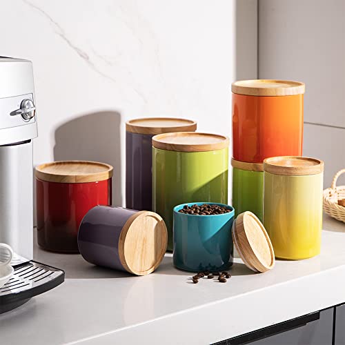 Sweejar Ceramic Food Storage Jar, Stackable Kitchen Canisters, Containers with Airtight Seal Wooden Lid for Serving Coffee Grounds, Coffee Bean, Flour, Tea, Spice and More - 39 Fl Oz (Gradient Purple) - color: Gradient Purple, style: 39 Fl Oz (5.2"x5.5")