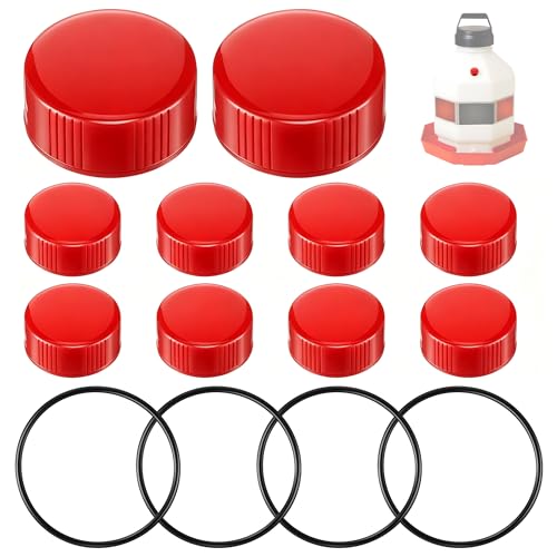 Poultry Fountain Renewal Waterer Parts, 10 Replacement Caps & 4 O Rings, Compatible with Miller PPF3/PPF5/PPF7 & Compatible with Farm-Tuff 3/5/7 Gallon Poultry Founts(Red) - color: Red