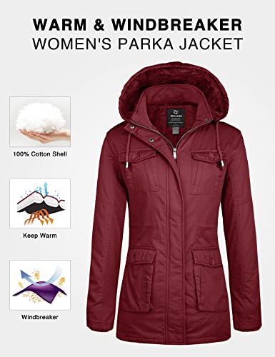 wantdo Women's Winter Coat Warm Anorak Parka Cotton Windproof Jacket with Removable Hood - color: Wine, size: 3X-Large