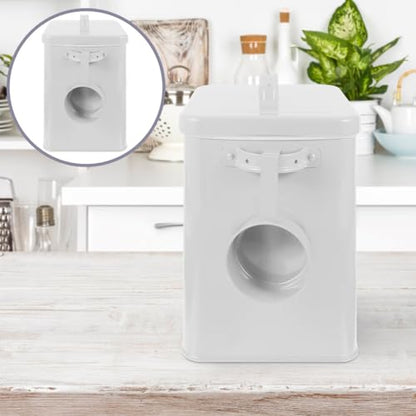 BESTOYARD 6L Metal Storage Bucket with Airtight Lid 9.05""x7.28""x6.49"" White Iron Dog Food Bin Keeps Kibble Dry for Kitchen Counter & Pantry